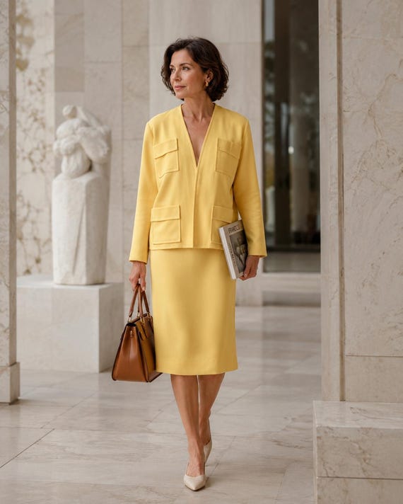 Traje chaqueta vintage amarillo años 80 | Hecho a mano en Madrid | Conjunto primavera mujer | Sastre retro