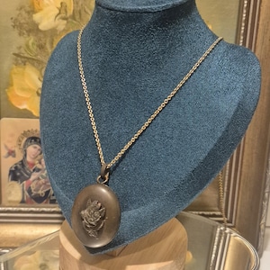 RARE Antique Victorian Vulcanite Floral Locket Mourning Necklace - 1880 - Victorian Necklace - Collectable