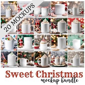 Sweet Christmas Coffee Cup Mockup Bundle - Cute Mug Mock-ups for Winter Holidays - JPG Digital Download