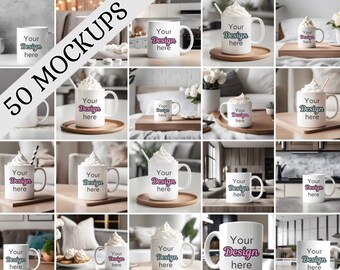 Mug mockup bundle 50 pack ceramic coffee cup blank mocks digital download JPG product design stock image photography printify canva template