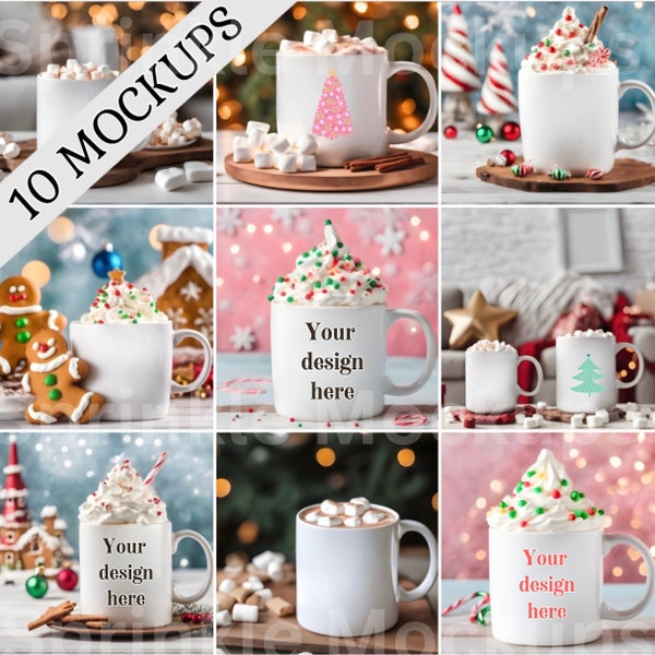 Pretty Pack Christmas Mug Mockup Bundle, Blank Stock JPG files, digital mocks, holiday ceramic 11oz coffee cup mock-ups, winter holiday mock