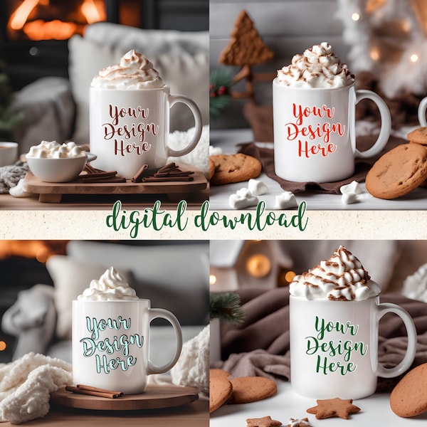 Mini Sweet Coffee Cup Mockup Bundle - Cute Christmas Mug Mock-ups for Winter Holidays - JPG Digital Download - Blank White Ceramic Mug Mocks