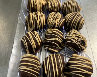 Hand-Dipped Peanut Butter Balls w/ Peanut Butter White Chocolate Drizzle