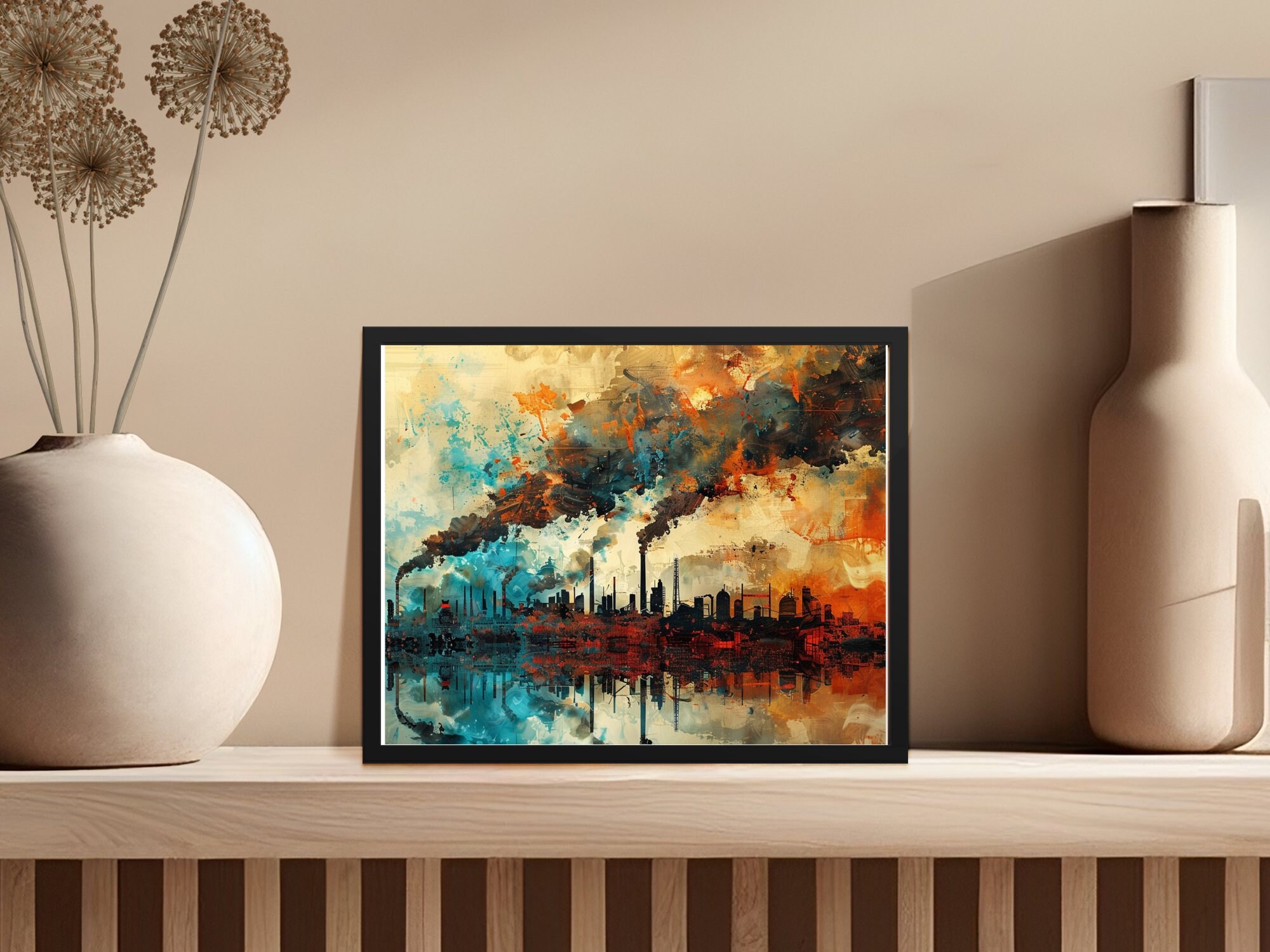 Picture of Urban Industrial Skyline Wall Art, Abstract Cityscape Painting, Modern ...