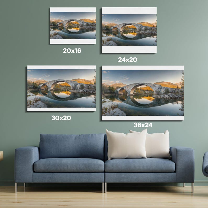 Majestic Bridge Reflected in Calm Water Digital Art Print, Serene