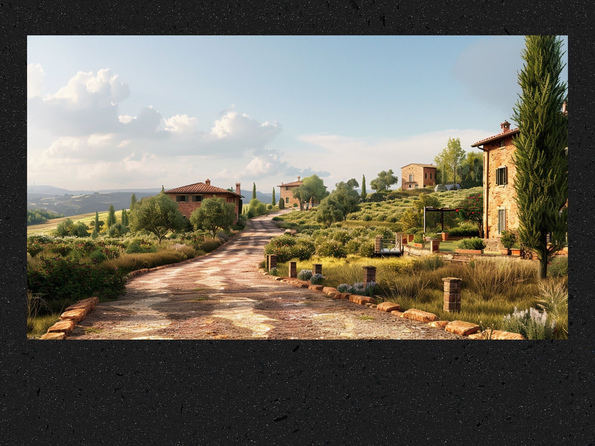 Tuscan Countryside Digital Wallpaper, Rustic Italian Landscape Art ...