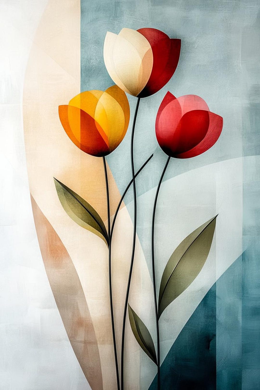 Abstract Tulip Wall Art, Modern Floral Decor, Vibrant Botanical ...