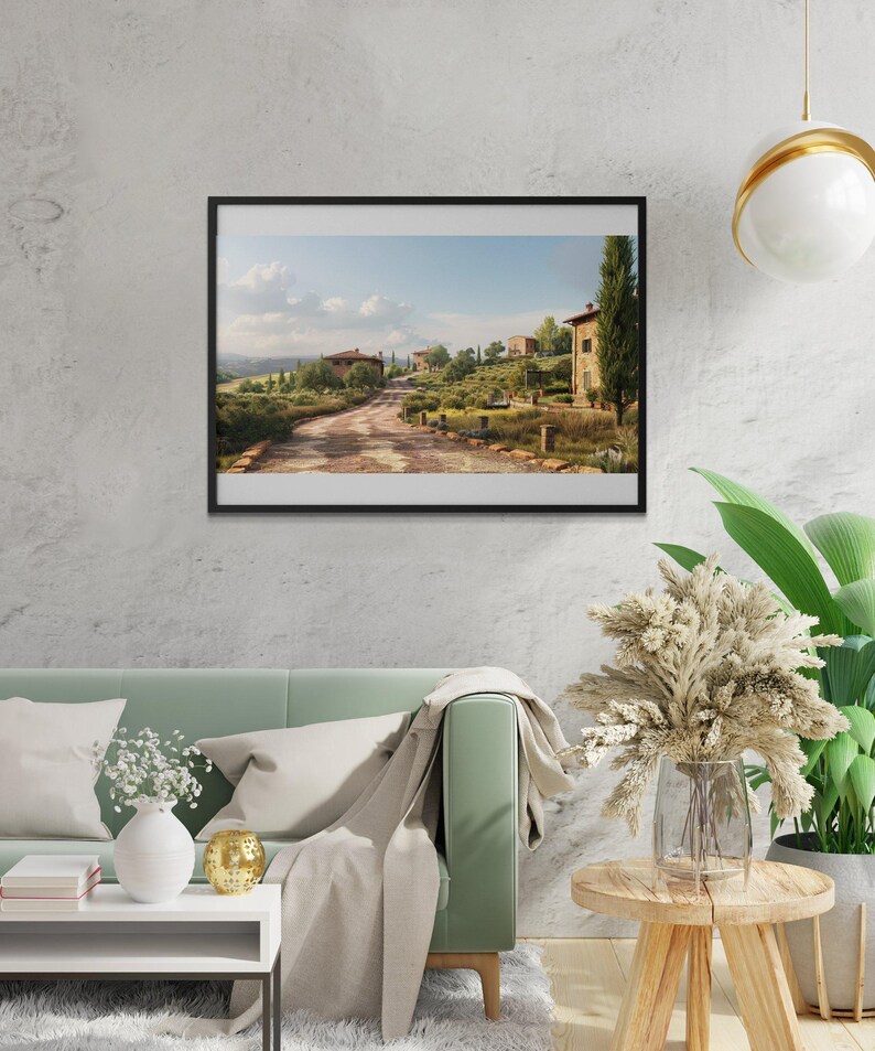 Tuscan Countryside Digital Wallpaper, Rustic Italian Landscape Art ...