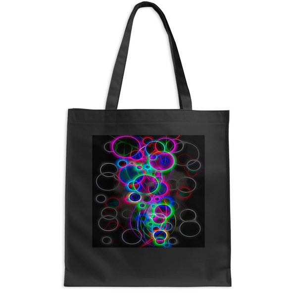 Colorful Abstract Neon Circles Pattern Tote Bag, Vibrant Eco-friendly Shopping Bag, Designer Artistic Shoulder Bag Accessory