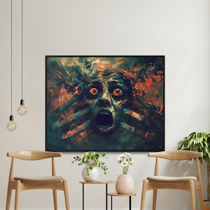Digital Abstract Art Horror Themed Wall Decor, Scary Face Digital ...