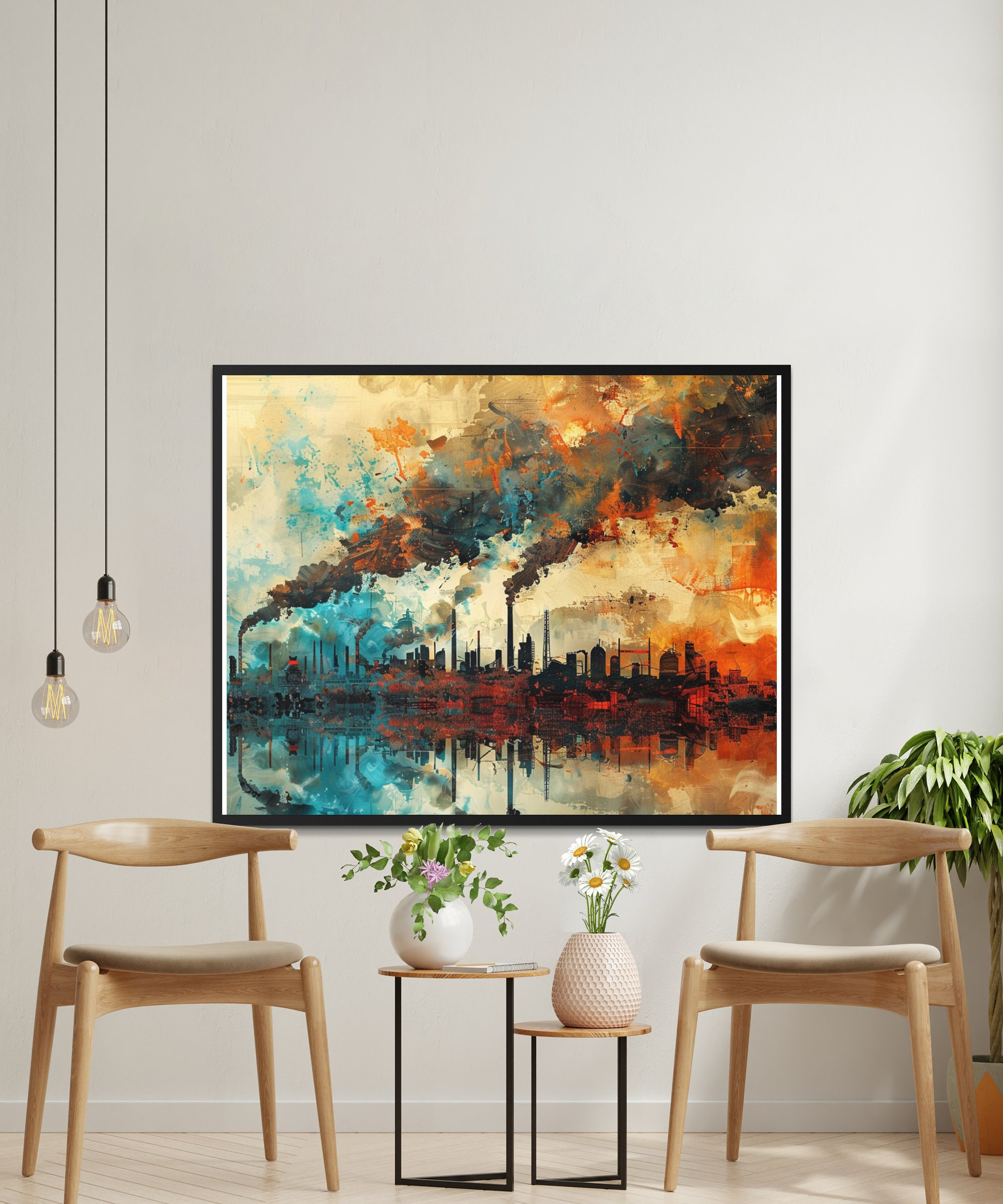 Image showcasing Urban Industrial Skyline Wall Art, Abstract Cityscape Painting, Modern ...