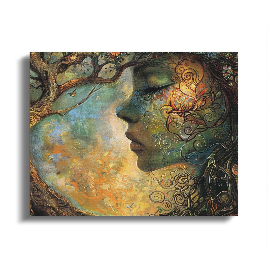 Mystical Tree of Life Digital Art Print, Enchanted Forest Woman Wall ...