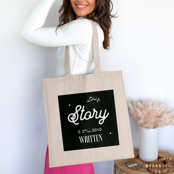 Inspirational Quote Tote Bag, Your Story is Still Being Written Starry Design, Motivational Carry-All