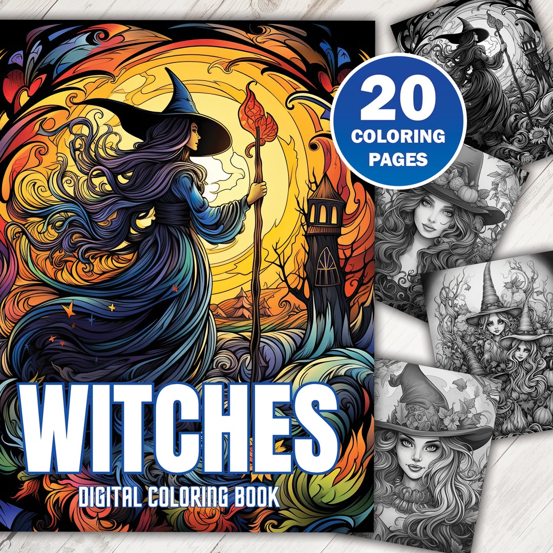 Witch Coloring Book 20 Witch Coloring Pages Printable Etsy