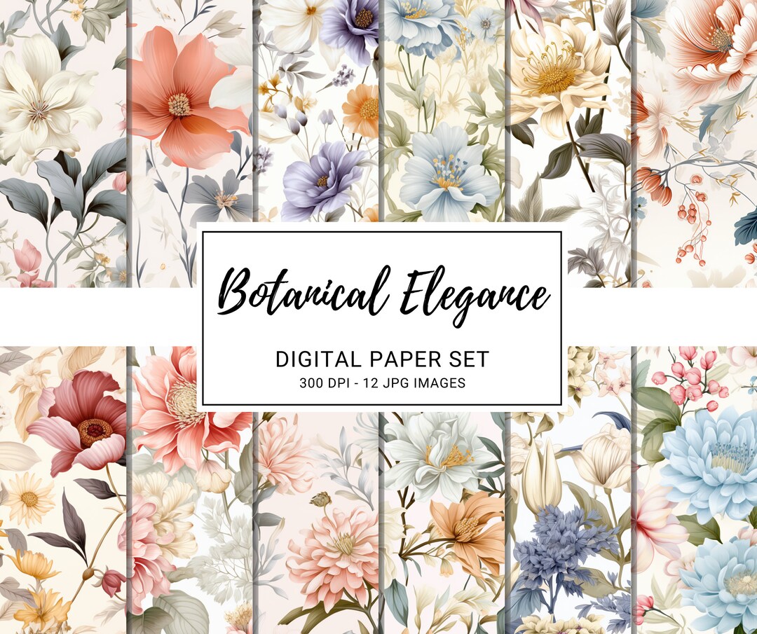 Floral Digital Paper: Botanical Elegance Seamless Patterns (commercial ...