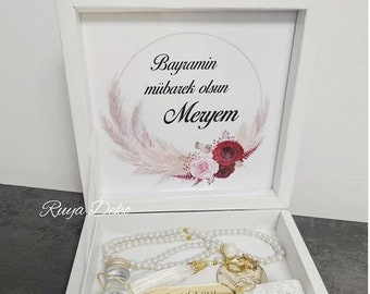 Caja de regalo Eid con imán Ayatul Kursi, agua ZamZam, cuentas de oración con Dua, Kuran, Corán, Ramadán, Bayram Hediye Kutusu Ayatül Kürsi, Corán