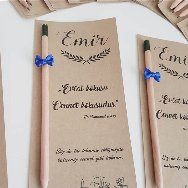 Personalized Guest Gifts Seed Pencil with Card, Baby Birth Gift, Mevlüt Hediyelik, Baby Gift, Vintage Gifts, Tohumlu Kalem