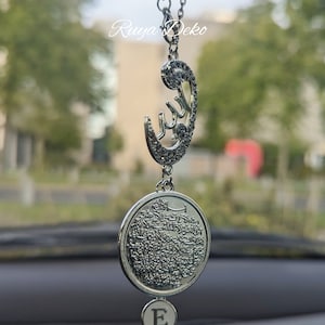 Islamitische autospiegel hanger, achteruitkijkspiegel hanger, Ayatul Kursi, Nazar Dua, rijbewijs cadeau, auto gebed zilver