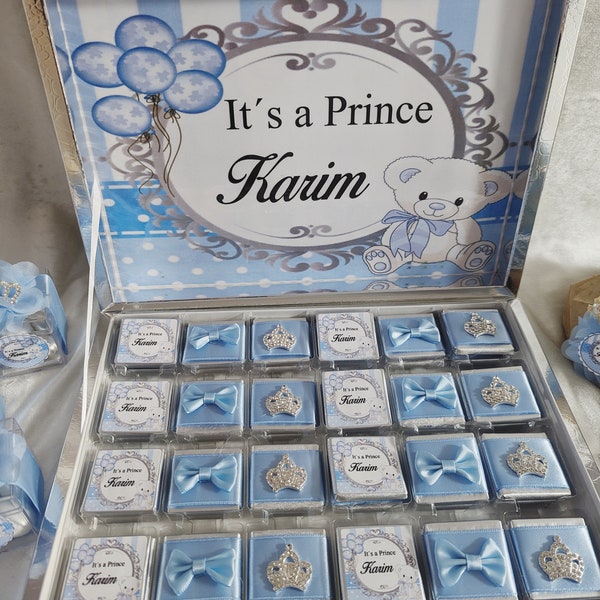 Personalisierte Schokobox, Schokoladen Box, Baby Geschenk zur Geburt, Gastgeschenke Baby, Babygeschenk, Geburtstagsgeschenk, it's a prince