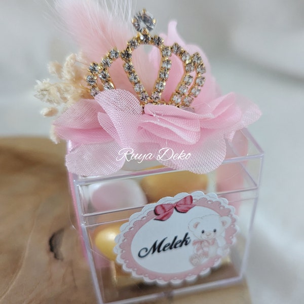 Personalized Favors Chocolate and Almonds Box with Crown, Baby Birth Gift, Mevlüt Hediyelik, Baby Gift, Baby Shower, Baby Girl