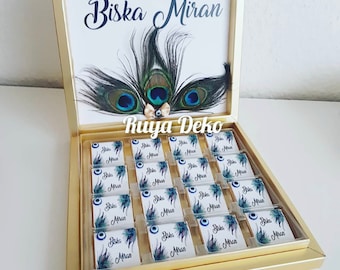 Personalized Chocolate Box, Chocolate Box Sunnet, Circumcision, Bisk u Sinet a, Urime Sunetija, Peacock Feather, Sunnet, Biska Favors