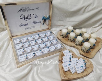 Personalized chocolate box, chocolate box Sünnet, circumcision, Mevlit, Sunnet, Mevlüt, Sunetija, Bisk, gypsophila, vintage, nazar eye