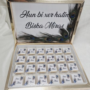 Personalized chocolate box, chocolate box sunnet, circumcision, bisk, biska, urime sunetija, peacock feather, sunnet, hun bı xêr hatin