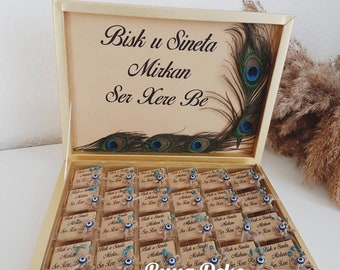 Personalized Chocolate Box, Chocolate Box Sunnet, Circumcision, Bisk u Sinet a, Urime Sunetija, Peacock Feather, Sunnet, Vintage Favors