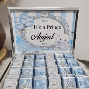 Personalisierte Schokobox, Schokoladen Box, Baby Geschenk zur Geburt, Gastgeschenke Baby, Babygeschenk, Geburtstagsgeschenk, it's a prince