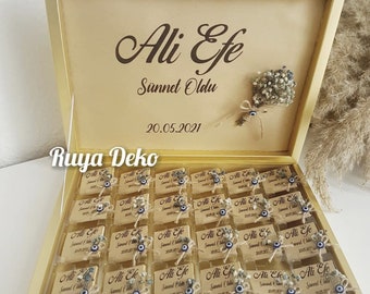 Personalized Chocolate Box, Chocolate Box Sünnet, Circumcision, Mevlit, Sunnet, Mevlüt, Sunetija, Bisk, Gypsophila, Vintage, Nazar Eye