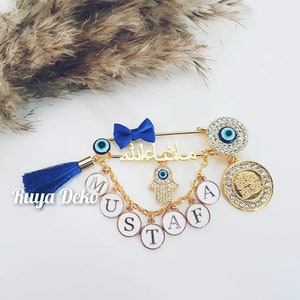 Baby Boy Lapel Pin Personalized Brooch Pin Ayatul Kursi Gift for Birth Fatima&#39;s Hand Islamic Gifts maşallah ما شاء الله