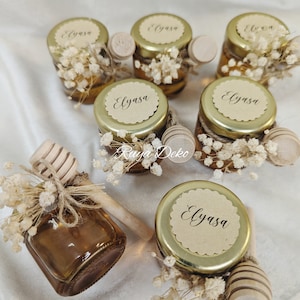 Personalized honey jars with honey spoon, honey favors, baby birth, birthday gift, party favor, birth gift
