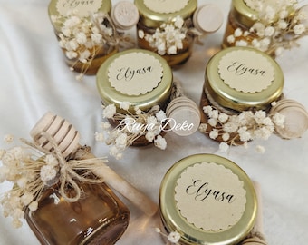 Personalized honey jars with honey spoon, honey favors, baby birth, birthday gift, party bag, birth gift