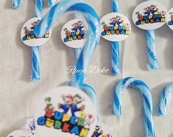 Personalisierte Super Mario Geburtstag Motto Party Mitgebsel, Lollies, Zuckerstange, Geschenke für Kinder, Kindergeburtstag feier, Mottopart