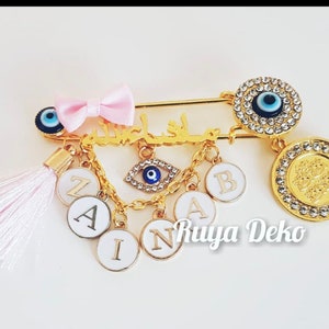 Pin de solapa para niña, broche personalizado, Pin Ayatul Kursi, regalo de nacimiento, ojo de Nazar, regalos islámicos maşallah ما شاء الله