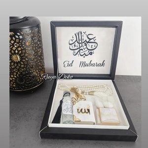 Eid Geschenk Box mit Quran, ZamZam Wasser, Gebetskette mit Dua, Schokolade, Ramadan, Bayram Hediye Kutusu Kuran Zemzem Tesbih Koran Geschenk