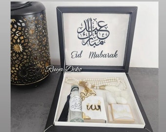 Eid Geschenk Box mit Quran, ZamZam Wasser, Gebetskette mit Dua, Schokolade, Ramadan, Bayram Hediye Kutusu Kuran Zemzem Tesbih Koran Geschenk