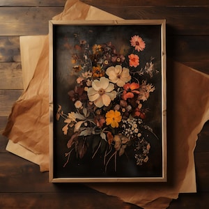 Vintage Fall Floral Print | Dark Autumn Flower Painting | Moody Botanical Fall Decor | Thanksgiving Printable Wall Art | Digital Download