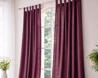 Plum Purple Linen Curtains Lightweight Semi Sheer Linen Drapes Tab Top Window Two Panels Linen Curtain Boho window Curtain farmhouse curtain
