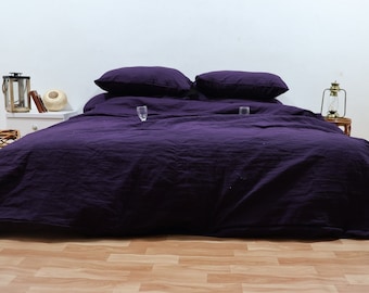 Dark Purple Color Linen Duvet Stonewashed Soft Linen Duvet Twin Full, Softened Quilt Cover, King Duvet, Queen Size Bedding Natural Linen Set
