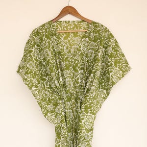Sommerkleidung Bagru Print Baumwoll-Kaftan für Strandvertuschung, indisches Handblock-Nachtkleid, Damen-Strandkleidung, Handblock gedruckt