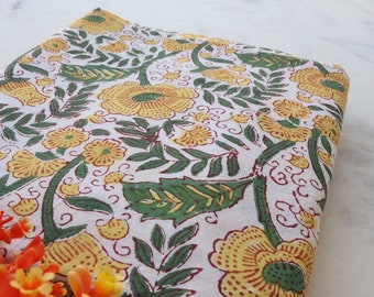 Hand Block Print Fabric, Block Print Fabric, Designer Floral Printing Fabric, Upholstery fabric, For Dress Making ,Sewing, Crafting, Fabric