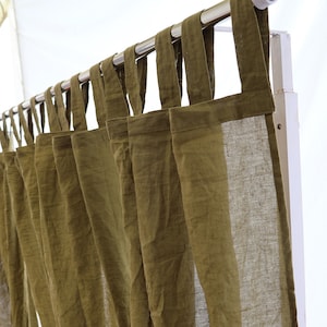 Olive Green Linen Curtains Custom Size and Curtain 2 Panel Drape Treatment Living Room Bedroom Door Window Linen Window Stonewashed Curtain