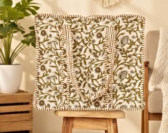 Borsa tote con stampa floreale Boho / Borsa della spesa in cotone fatta a mano / Regalo sostenibile per lei / Borsa a tracolla floreale in cotone naturale
