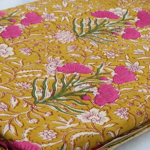 Yellow Hand block print, floral print, soft cotton fabric, Fabric modern floral fabric Indian print fabric womens dress fabric  by the Yard