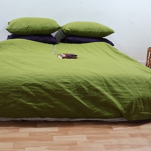 Moss Green Linen Duvet Cover Softened Linen Bedding set Stonewashed Duvet Cover Duvet Cover With Buttons, Duvet Cover Twin Full Queen King
