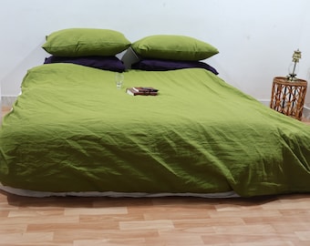 Moss Green Linen Duvet Cover Softened Linen Bedding set Stonewashed Duvet Cover Duvet Cover With Buttons, Duvet Cover Twin Full Queen King