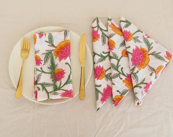 200 Pcs Hand Printed Cotton Napkin Wedding,Party Napkins Boho Napkin Cotton Table Napkins Handmade wedding Kitchen Napkins  Flower Napkins