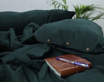 3 piece linen bedding set Forest Green Duvet Cover Linen King Full Bedding Soft Linen Bed Cover With 2 Pillowcase Queen king Twin Duvet Set