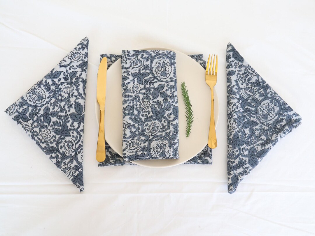 Patterned Napkins 50 Pcs Blue Floral Patterned Napkin Block Printed Cloth Table Napkins ...